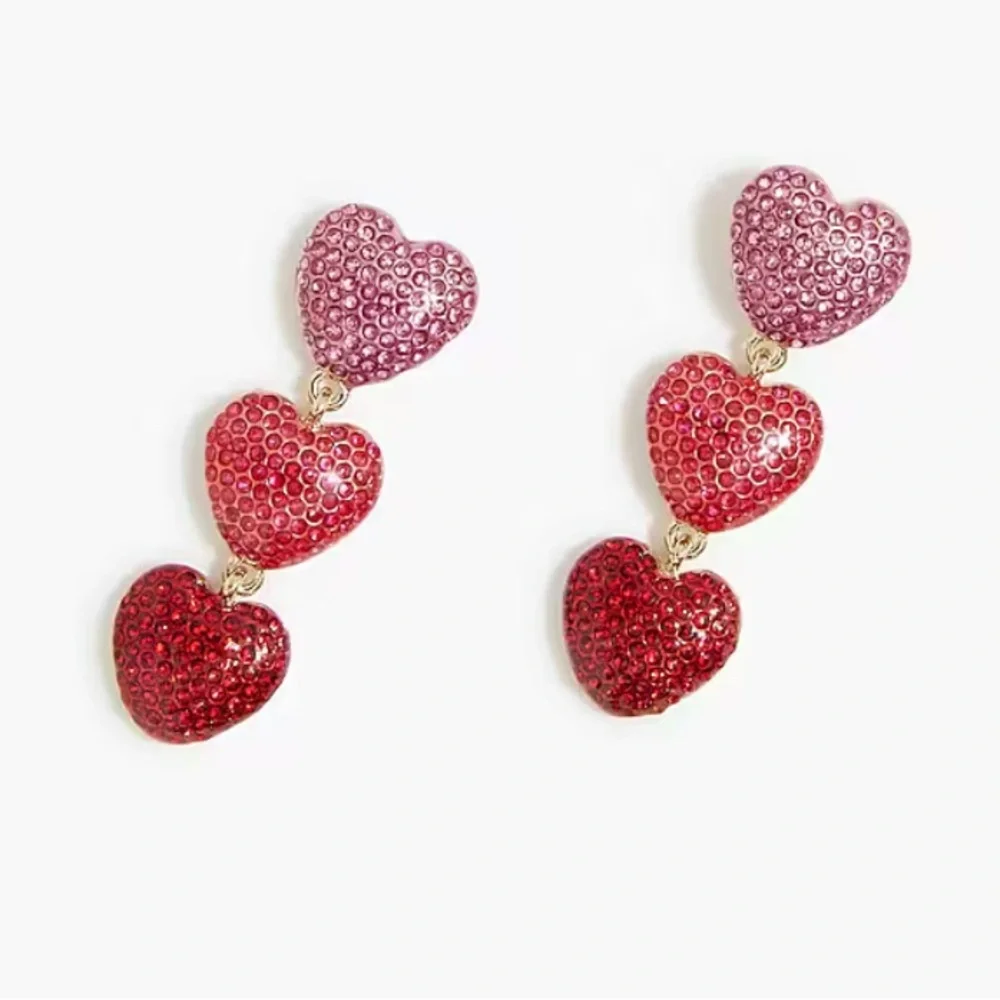 J Crew Jcrew pave triple heart earrings jewelry gift NWT - Picture 3 of 7